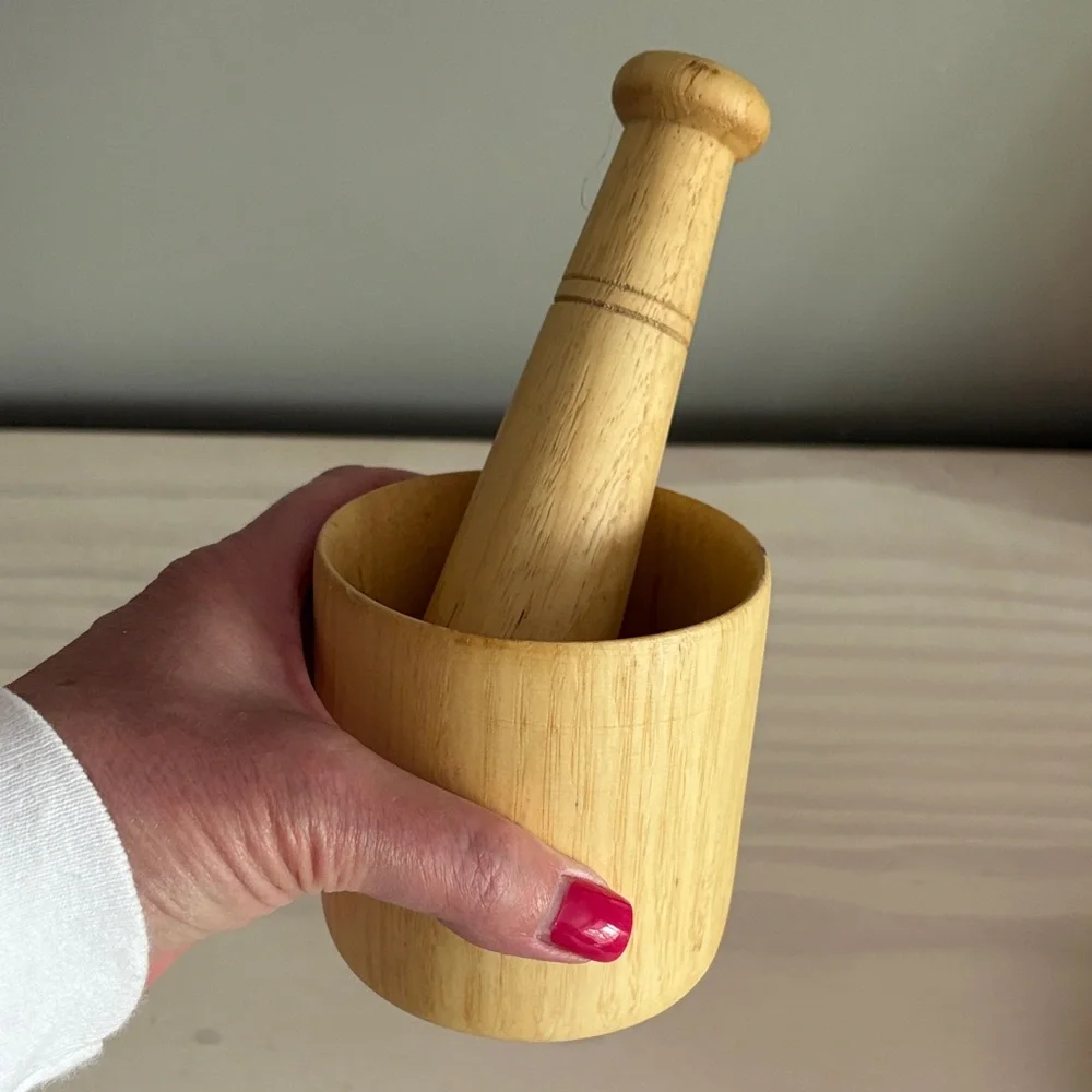 Wooden Mortar and Pestle Set - Natural Light‎ Wood